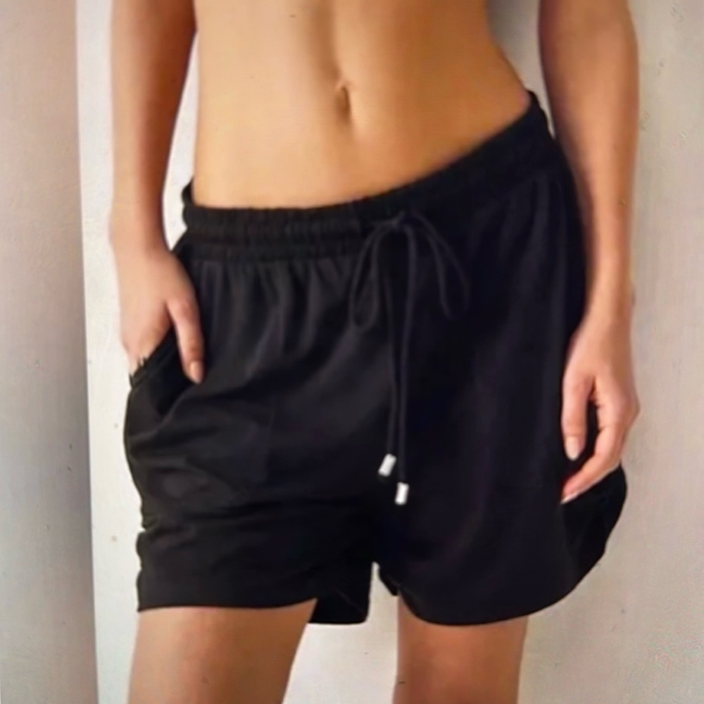 Free People intimately Mix It Up Cozy Shorts Women's Black Drawstring Shorts